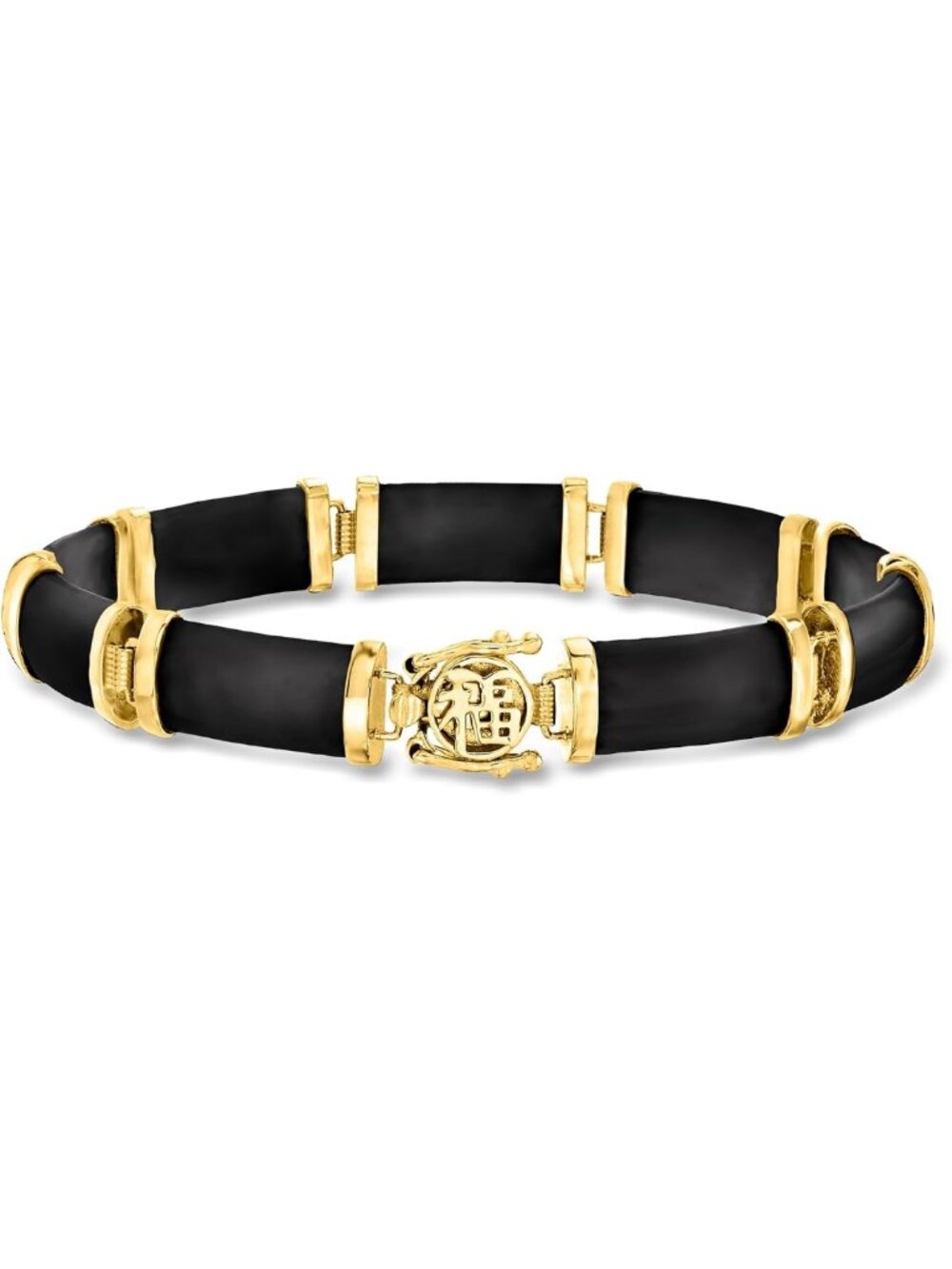 Elegant Black Agate Good Fortune Bracelet | 18kt Gold Over Sterling Silver